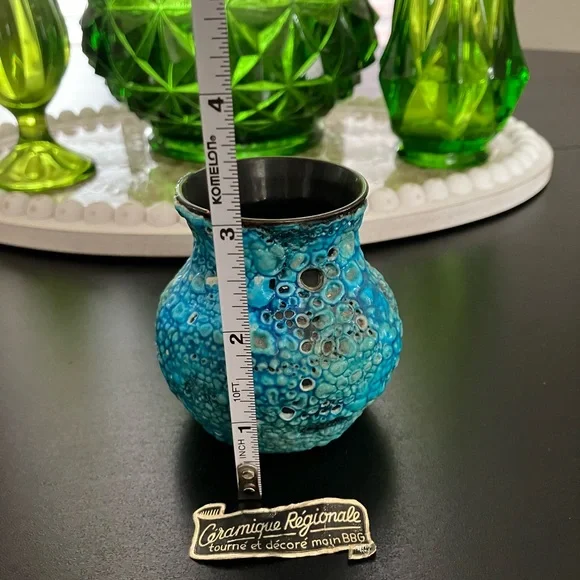 Courchevel France Turquoise Glaze Fat Lava Mini Vase